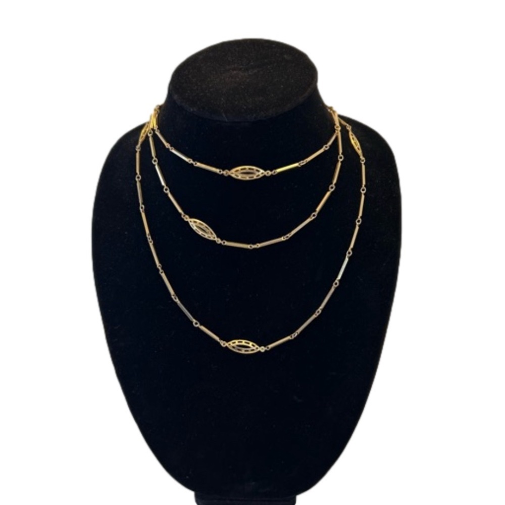 Vintage Long Gold Tone Necklace 54”